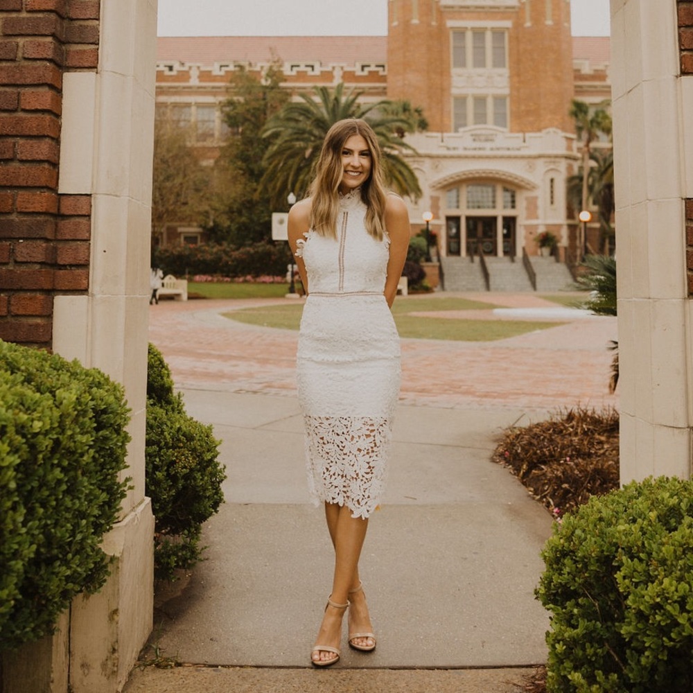 White Lace Midi Dress, Lulu’s